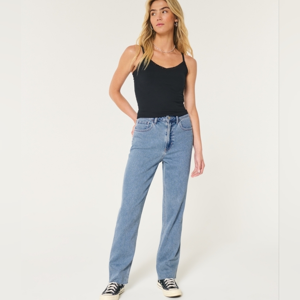 Hollister 90s Ultra High Rise Blue Denim Jeans And Mom Shorts Bundle Size 27 - Picture 2 of 10